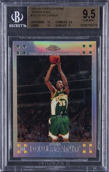 2007-08 Topps Chrome Refractors #131 Kevin Durant Rookie Card (#1282/1499) - BGS GEM MINT 9.5